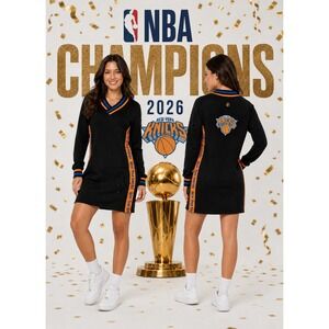 NY Knicks Sweatshirt Dress FISLL Large NBA Champions Black Embroidered Logo